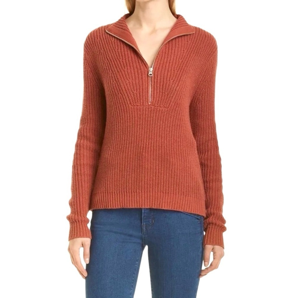 Veronica Beard Misty Half Zip Sweater XS Rust
